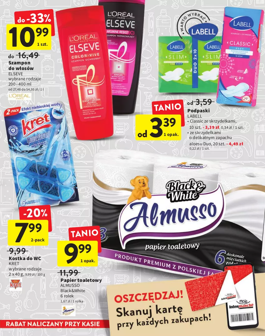 Gazetka promocyjna Intermarche - Promocje - ważna 14.06 do 29.06.2022 - strona 5 - produkty: Bell, Elseve, Kostka do wc, Kret, Lack, Mus, Papier, Papier toaletowy, Podpaski, Szampon