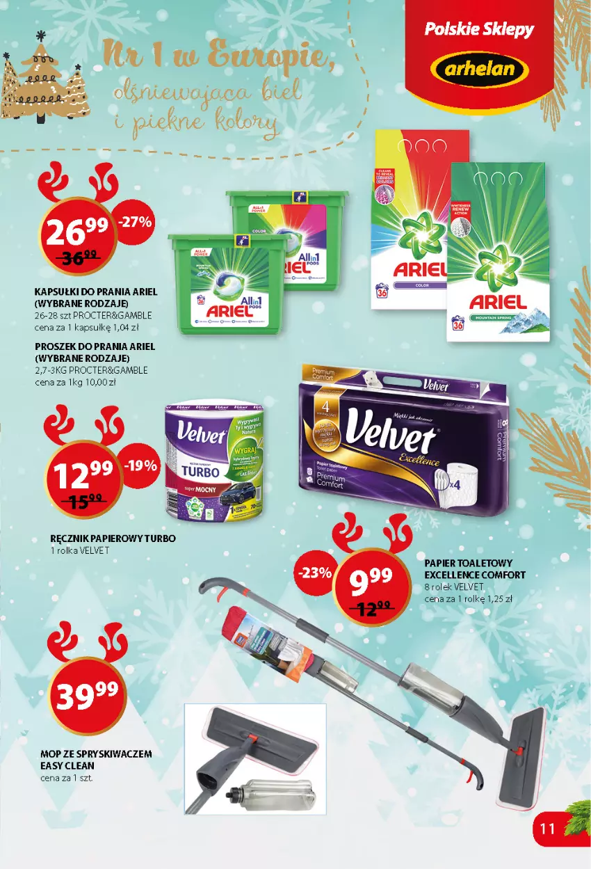 Gazetka promocyjna Arhelan - Gazetka - ważna 29.11.2021 do 09.01.2022 - strona 11 - produkty: Ariel, Kapsułki do prania, Mop, Papier, Papier toaletowy, Proszek do prania, Ręcznik, Velvet