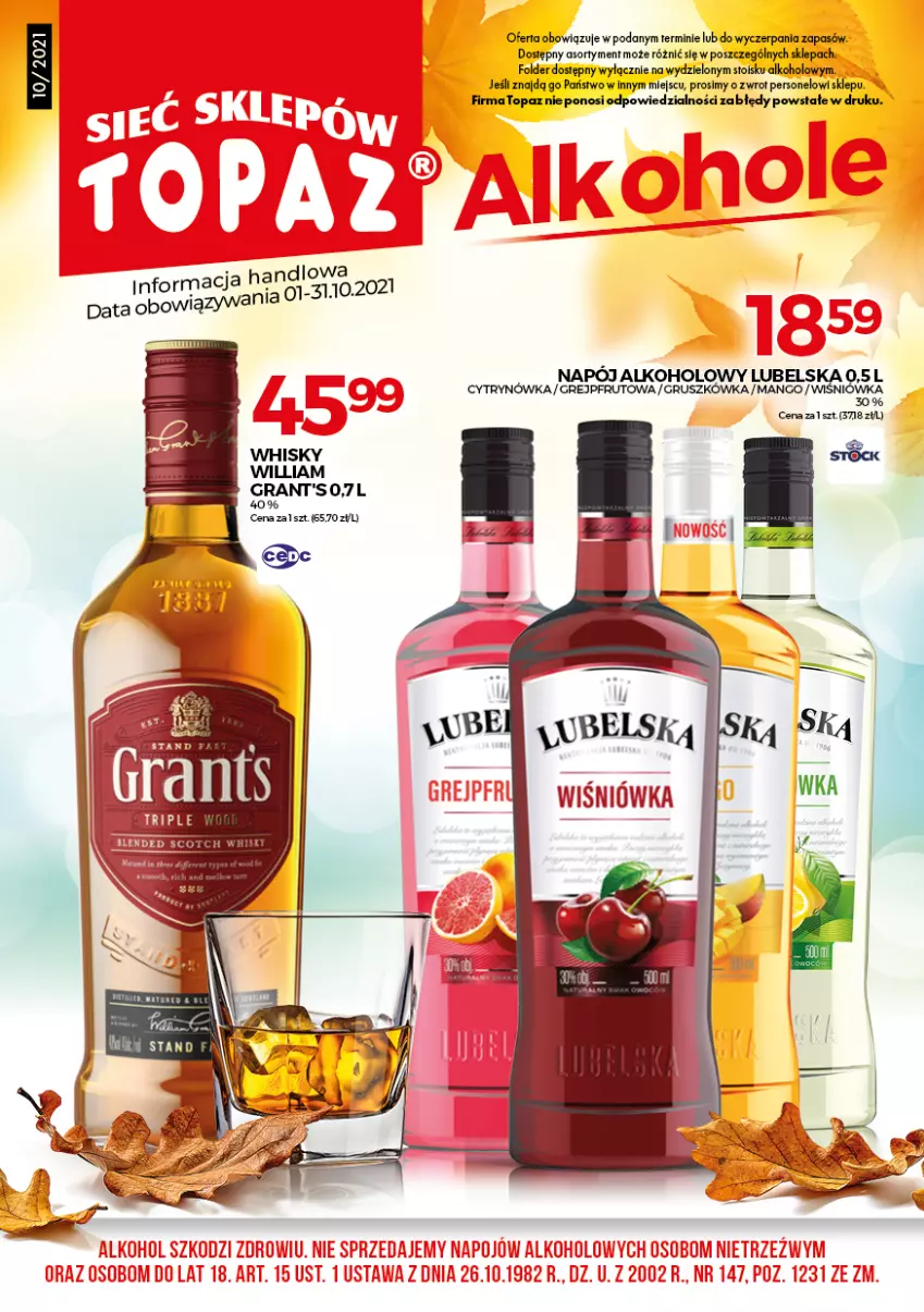 Gazetka promocyjna Topaz - Gazetka - ważna 01.10 do 31.10.2021 - strona 1 - produkty: Gra, Grant's, Grejpfrut, Mango, Napój, Top, Whisky