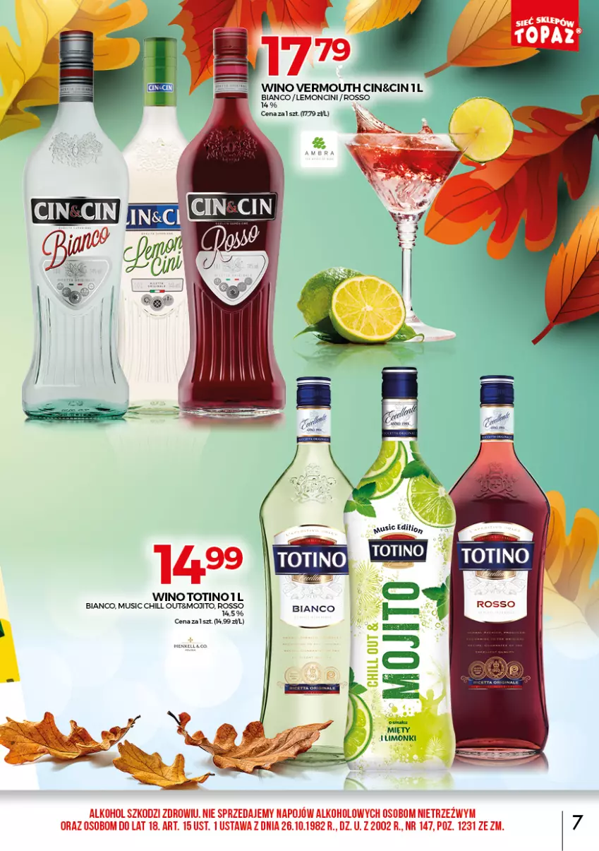 Gazetka promocyjna Topaz - Gazetka - ważna 01.10 do 31.10.2021 - strona 7 - produkty: Mus, Vermouth, Wino