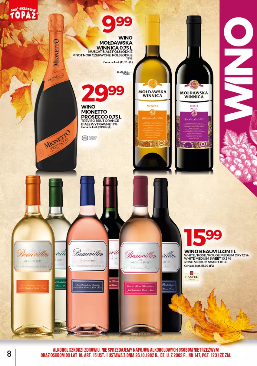 Gazetka promocyjna Topaz - Gazetka - ważna 01.10 do 31.10.2021 - strona 8 - produkty: Mionetto, Mus, Prosecco, Wino