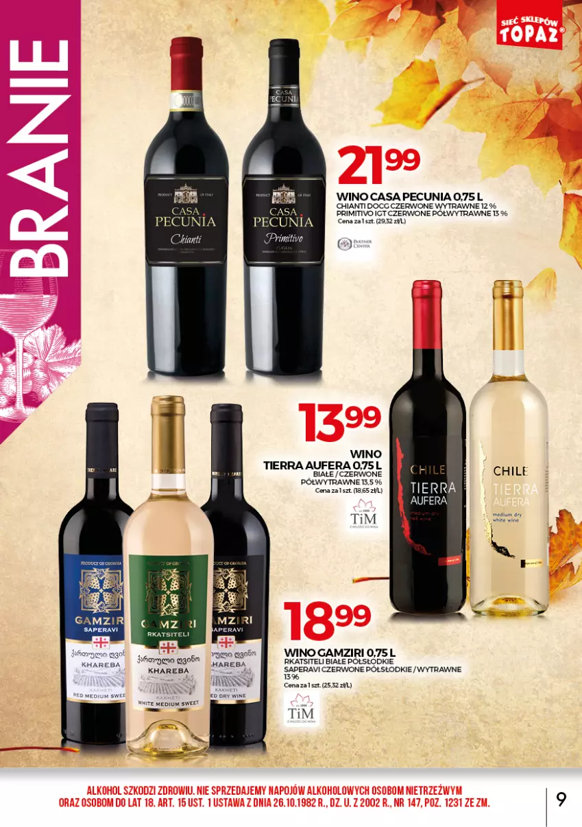 Gazetka promocyjna Topaz - Gazetka - ważna 01.10 do 31.10.2021 - strona 9 - produkty: Chia, Chianti, Wino