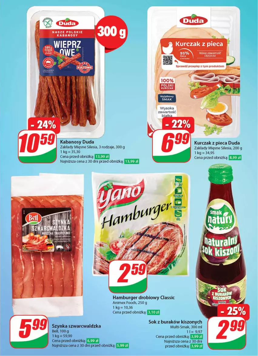 Gazetka promocyjna Dino - Gazetka 2 - ważna 09.01 do 16.01.2024 - strona 33 - produkty: Bell, Burger, Duda, Hamburger, Kabanos, Kurczak, Piec, Sok, Szynka