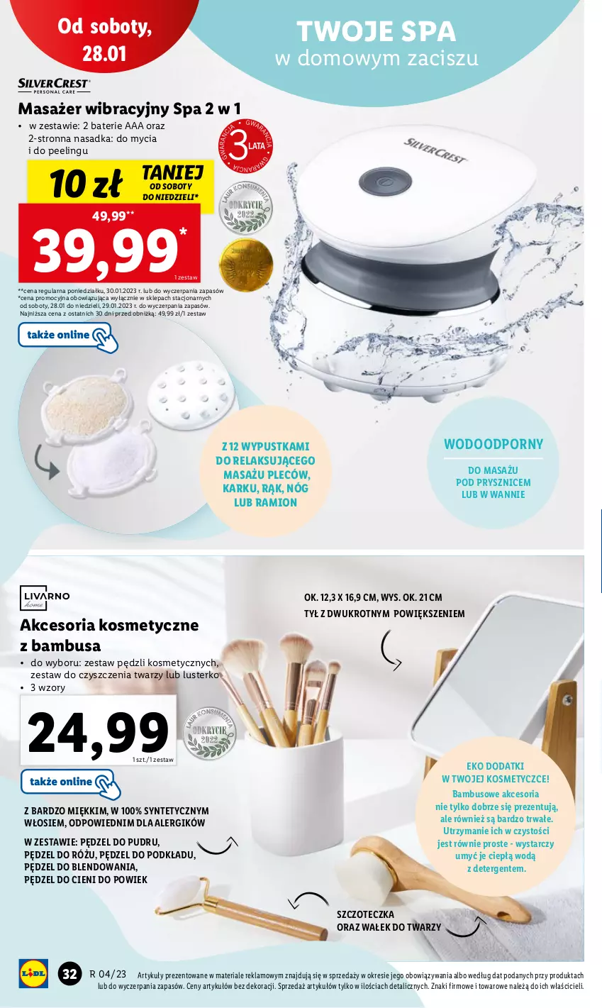 Gazetka promocyjna Lidl - GAZETKA - ważna 23.01 do 29.01.2023 - strona 42 - produkty: Masażer, Pędzel do pudru, Pędzel do różu, Peeling, Podkład, Por, Szczoteczka, Wałek, Zestaw pędzli