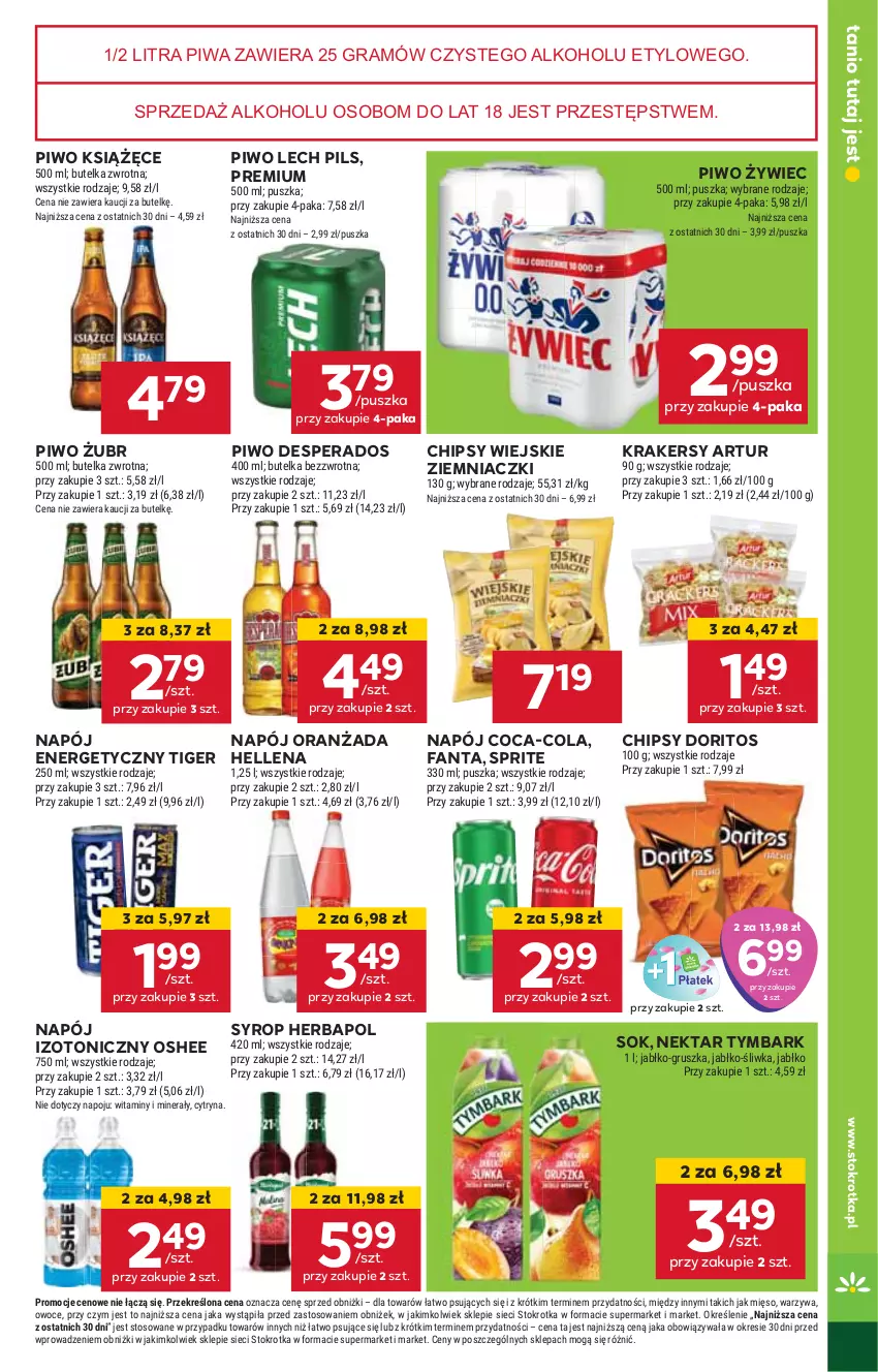 Gazetka promocyjna Stokrotka - Market - ważna 17.10 do 23.10.2024 - strona 13 - produkty: Artur, Chipsy, Coca-Cola, Desperados, Fa, Fanta, Gra, Hellena, Herbapol, HP, Krakersy, Książęce, Napój, Napój izotoniczny, Nektar, Oranżada, Oshee, Piwa, Piwo, Sok, Sprite, Syrop, Tiger, Tymbark