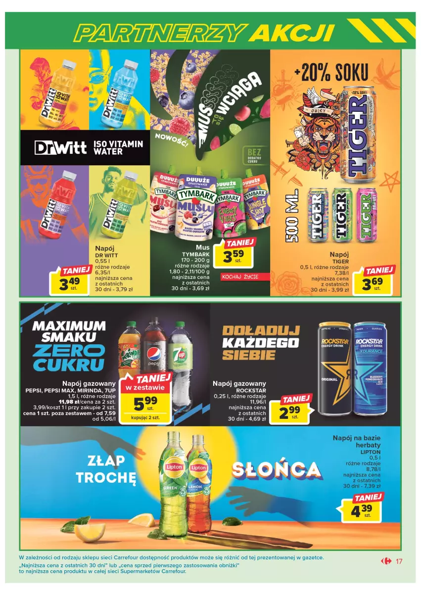 Gazetka promocyjna Carrefour - Gazetka Marki znane i lubiane - ważna 09.05 do 27.05.2023 - strona 17 - produkty: 7up, Fa, Kosz, Lipton, Mirinda, Napój, Napój gazowany, Pepsi, Pepsi max, Tymbark