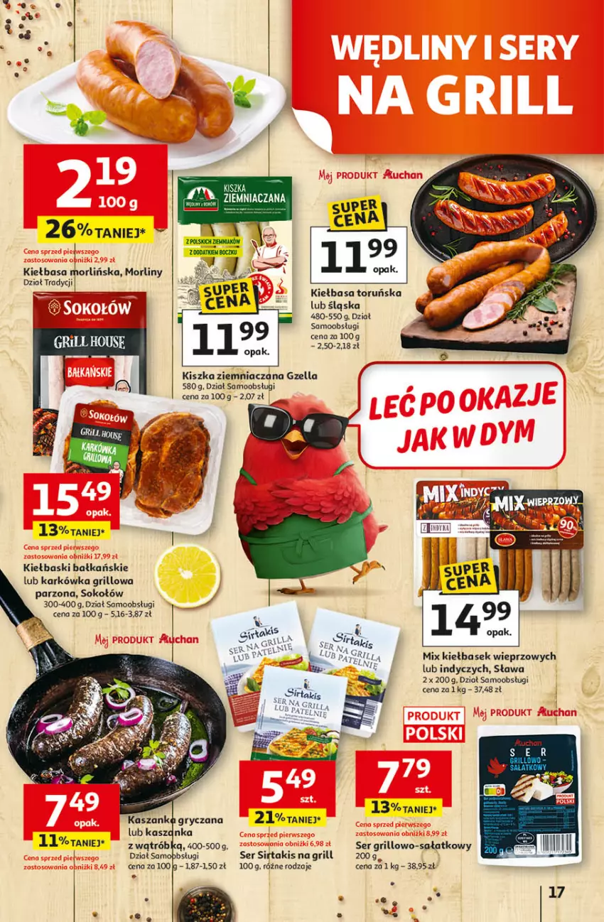 Gazetka promocyjna Auchan - Gazetka 30 Lat Hipermarket Auchan - ważna 29.04 do 06.05.2026 - strona 17 - produkty: Grill, Kiełbasa, Morliny, Sałat, Ser, Sok, Sokołów