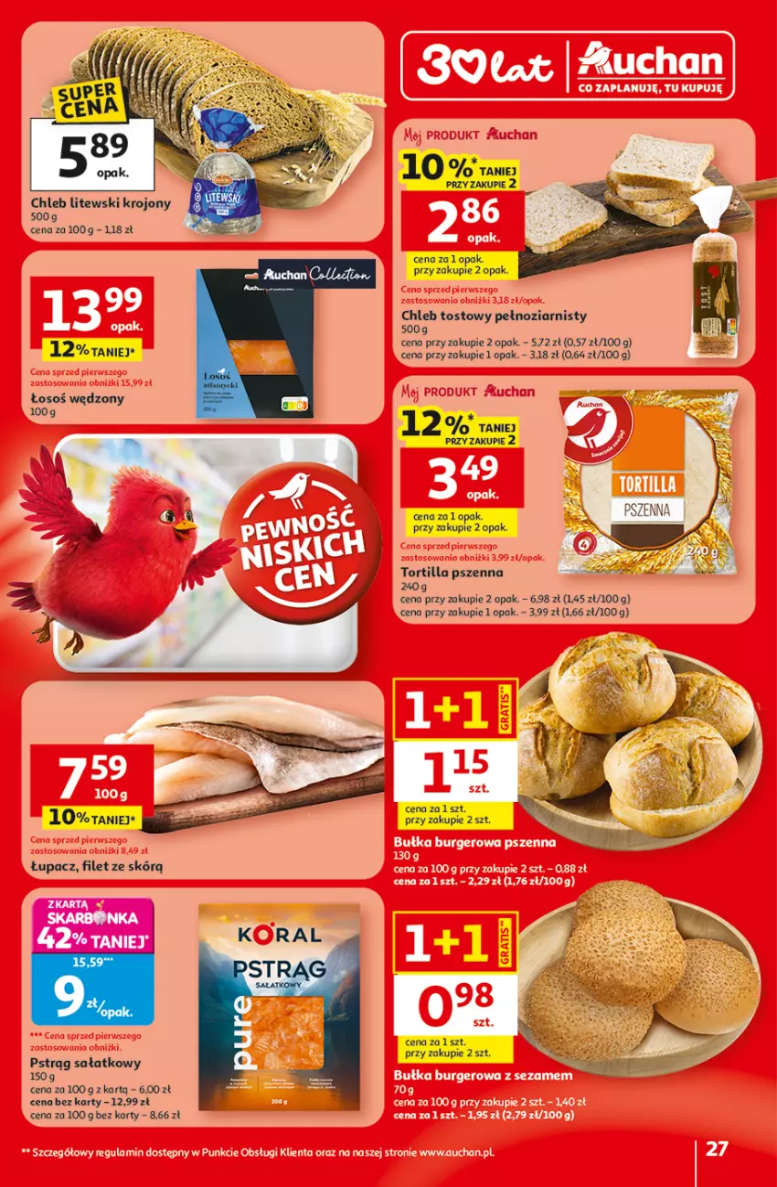 Gazetka promocyjna Auchan - Gazetka 30 Lat Hipermarket Auchan - ważna 29.04 do 06.05.2026 - strona 27 - produkty: Chleb, Chleb tostowy, Pstrąg, Sałat, Tortilla