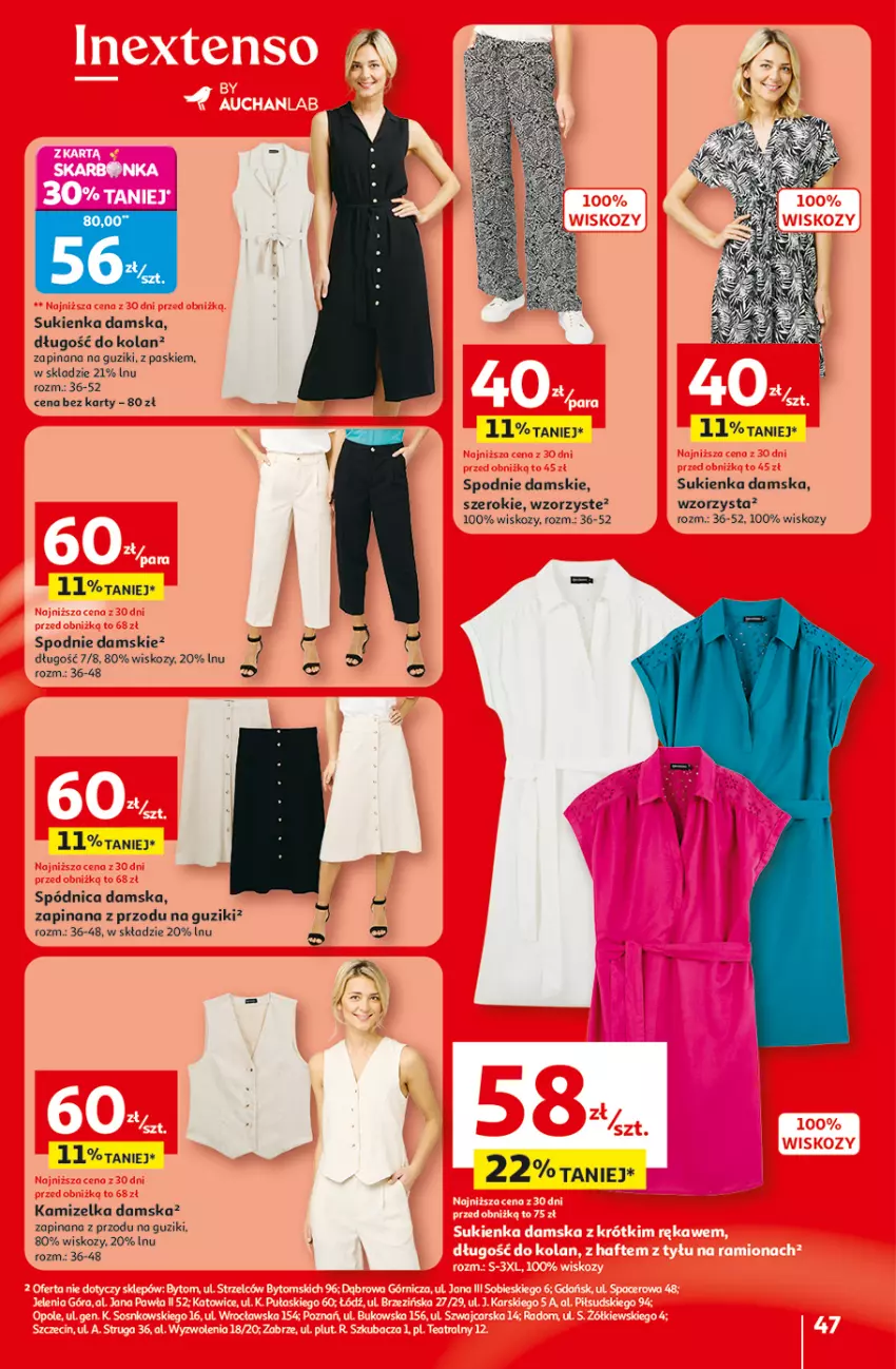 Gazetka promocyjna Auchan - Gazetka 30 Lat Hipermarket Auchan - ważna 29.04 do 06.05.2026 - strona 47 - produkty: Kamizelka, Spódnica, Spodnie, Sukienka
