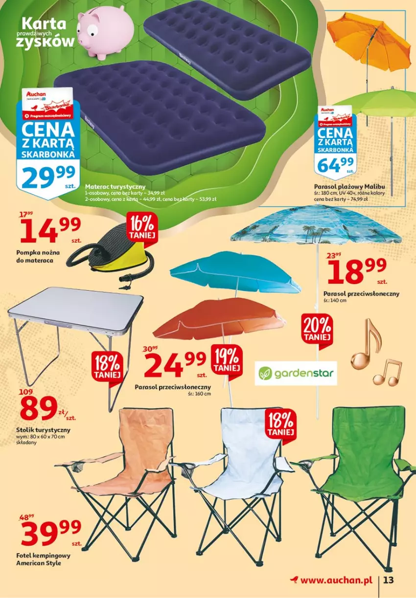 Gazetka promocyjna Auchan - 25 Urodziny – Życzymy wszystkiego kwitnącego - ważna 06.05 do 15.05.2021 - strona 13 - produkty: Fotel, Fotel kempingowy, Malibu, Materac, Noż, Parasol, Pompka, Stolik, Tera