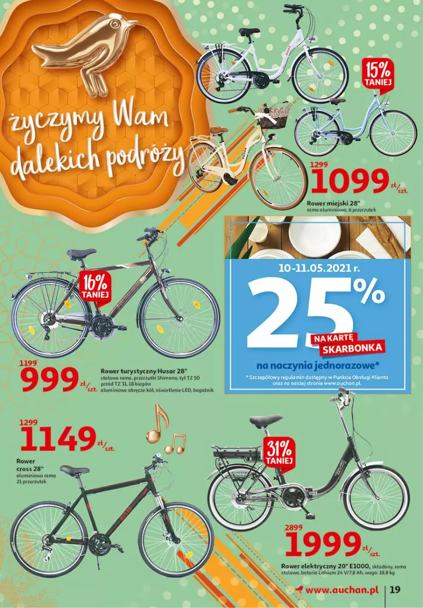 Gazetka promocyjna Auchan - 25 Urodziny – Życzymy wszystkiego kwitnącego - ważna 06.05 do 15.05.2021 - strona 19 - produkty: Bateria, Rama, Rower, Rower elektryczny, Waga