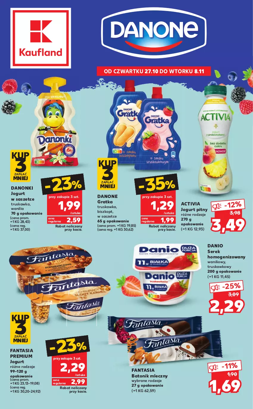 Gazetka promocyjna Kaufland - OFERTA SPECJALNA - ważna 27.10 do 08.11.2022 - strona 1 - produkty: Activia, Baton, Danio, Danone, Danonki, Fa, Fanta, Gra, Jogurt, Jogurt pitny, Ser, Serek, Serek homogenizowany, Tonik