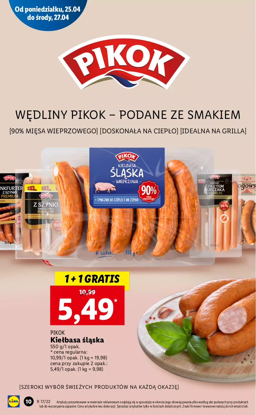 Gazetka promocyjna Lidl - GAZETKA - ważna 25.04 do 27.04.2022 - strona 10 - produkty: Gra, Grill, Kiełbasa, Kiełbasa śląska, PIKOK