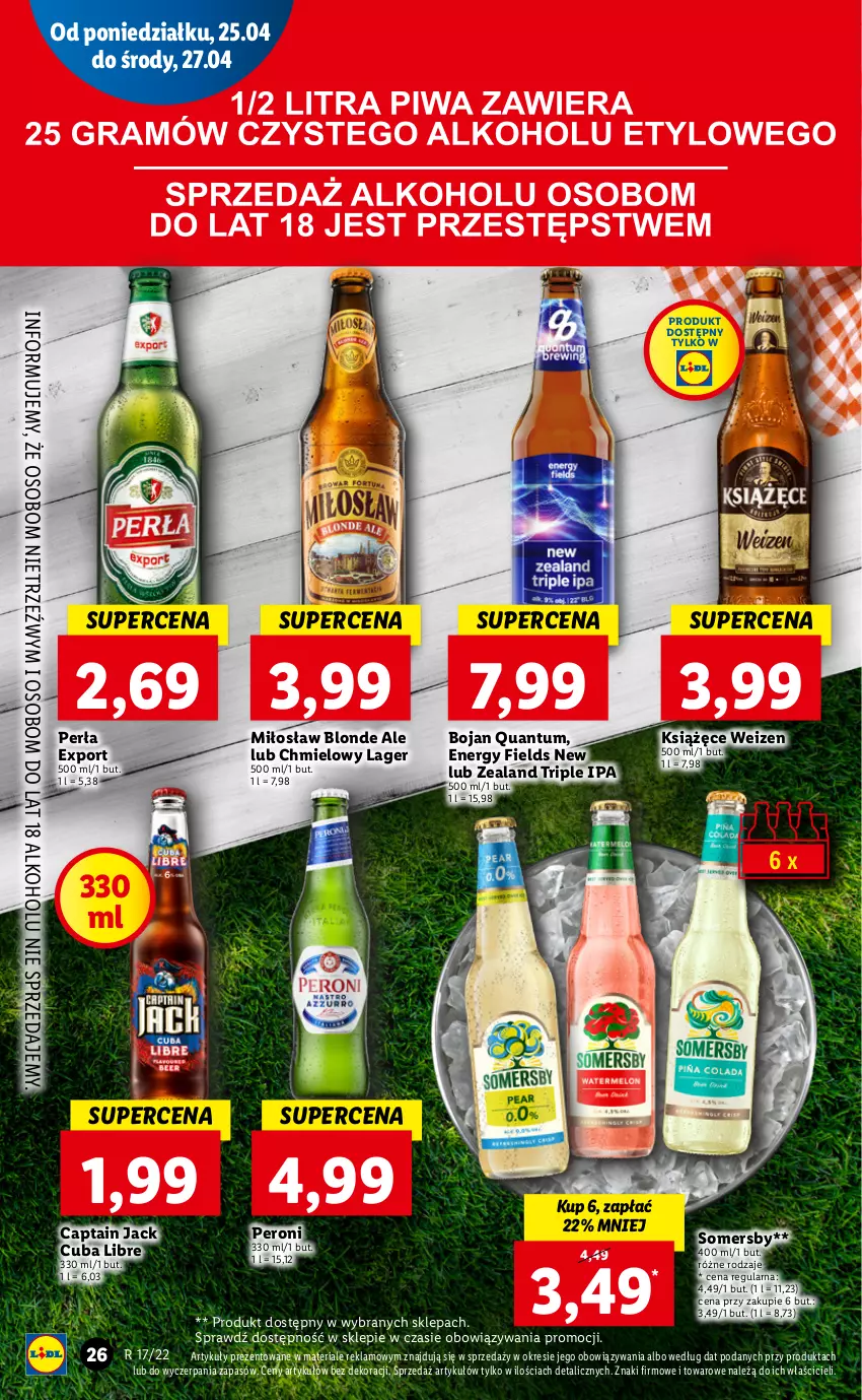 Gazetka promocyjna Lidl - GAZETKA - ważna 25.04 do 27.04.2022 - strona 26 - produkty: Captain Jack, Książęce, Perła, Por, Somersby