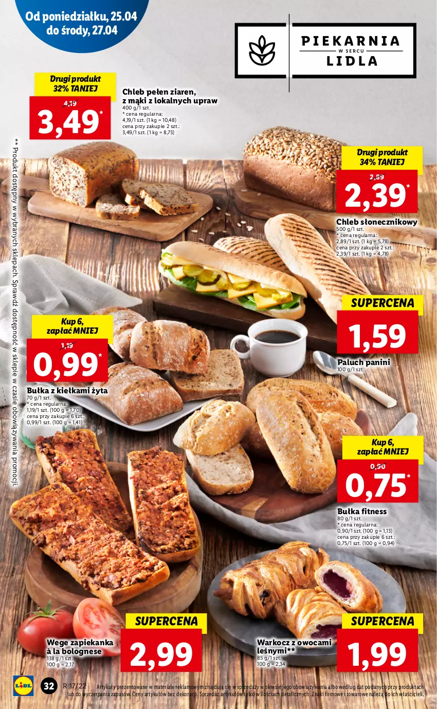 Gazetka promocyjna Lidl - GAZETKA - ważna 25.04 do 27.04.2022 - strona 32 - produkty: Bułka, Bułka fitness, Chleb, Koc, Zapiekanka