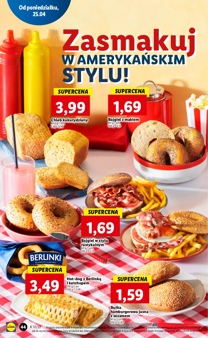 Gazetka promocyjna Lidl - GAZETKA - ważna 25.04 do 27.04.2022 - strona 44 - produkty: Bułka, Bułka hamburger, Burger, Chleb, Hamburger, Ketchup, Rust, Sezam