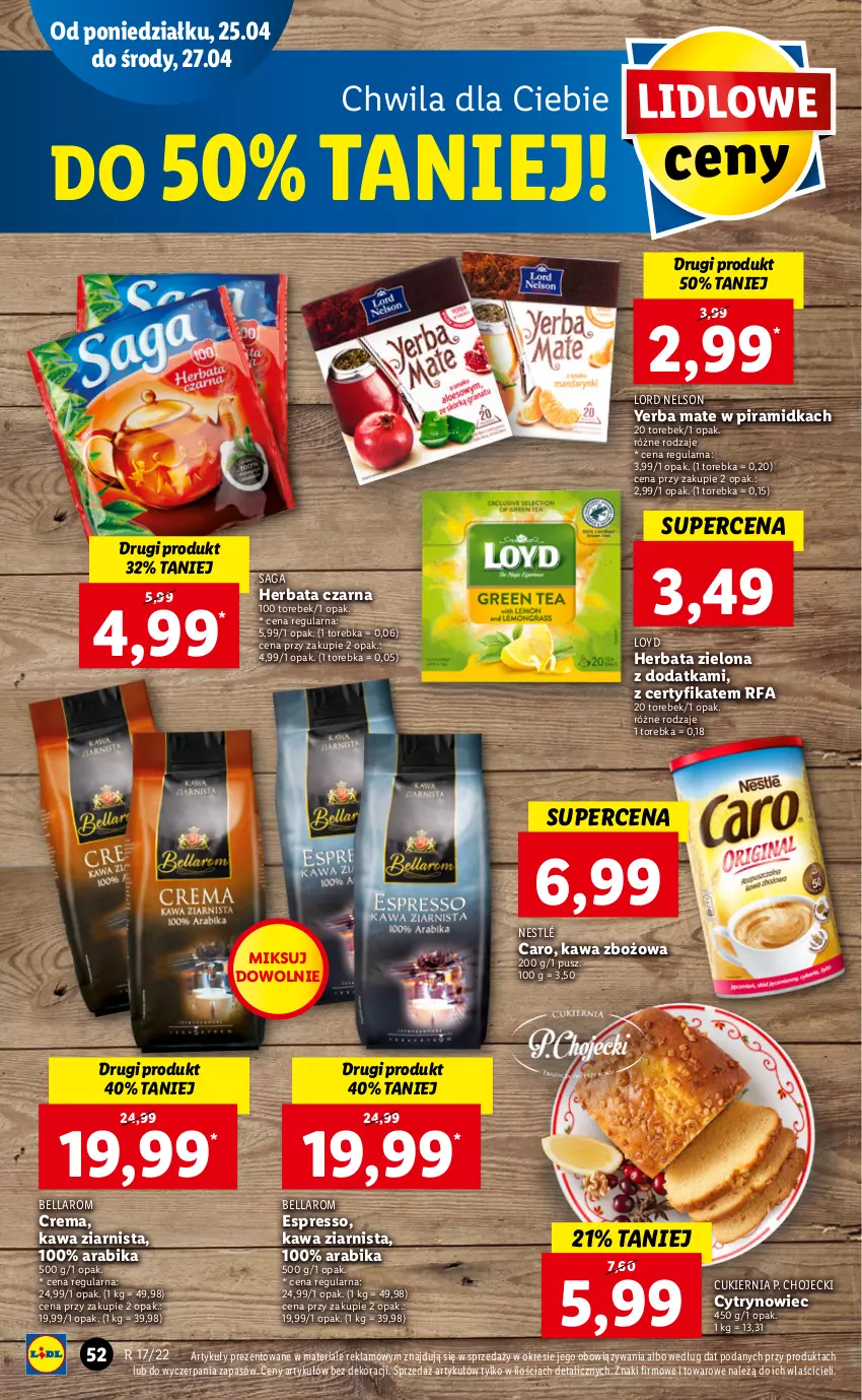 Gazetka promocyjna Lidl - GAZETKA - ważna 25.04 do 27.04.2022 - strona 52 - produkty: Bell, Bella, Cukier, Fa, Herbata, Herbata czarna, Kawa, Kawa zbożowa, Kawa ziarnista, Loyd, Nestlé, Saga, Torebka