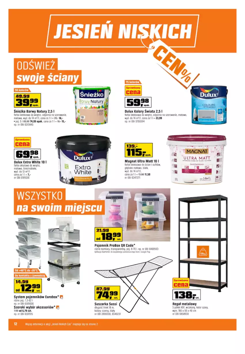 Gazetka promocyjna Obi - Gazetka OBI - ważna 19.10 do 08.11.2022 - strona 12 - produkty: Dulux, Fa, Farba akrylowa, Farba lateksowa, Pojemnik, Por, Regał, Regał metalowy, Suszarka