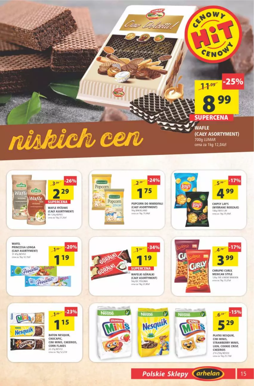 Gazetka promocyjna Arhelan - Gazetka - ważna 05.11 do 14.11.2021 - strona 15 - produkty: Baton, Cheerios, Chipsy, Cini Minis, Fa, Góralki, Lion, Lorenz, Nesquik, Popcorn, Princessa, Rum, Ryż, Wafle