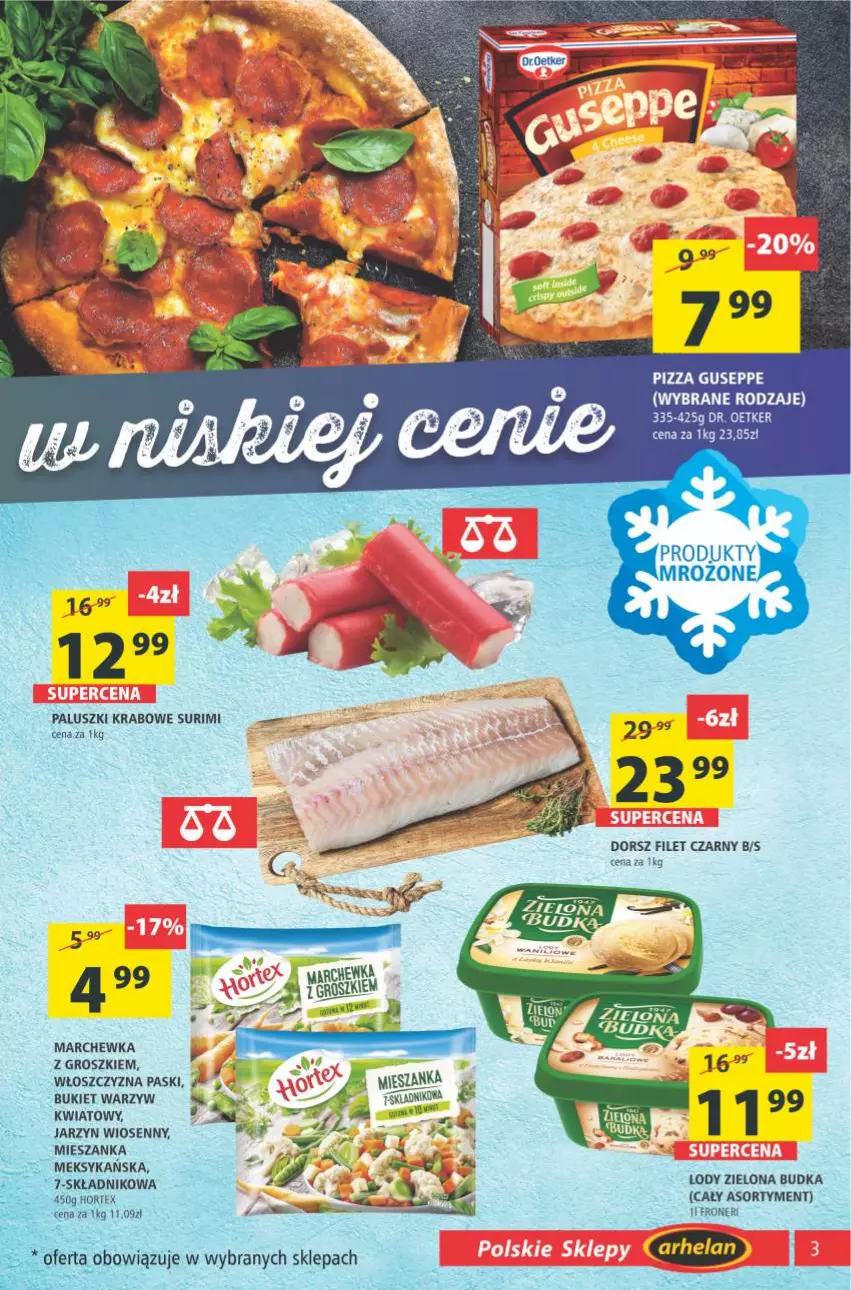 Gazetka promocyjna Arhelan - Gazetka - ważna 05.11 do 14.11.2021 - strona 3 - produkty: Bukiet, Dorsz, Dr. Oetker, Lody, Paluszki krabowe surimi, Pizza, Surimi, Zielona Budka