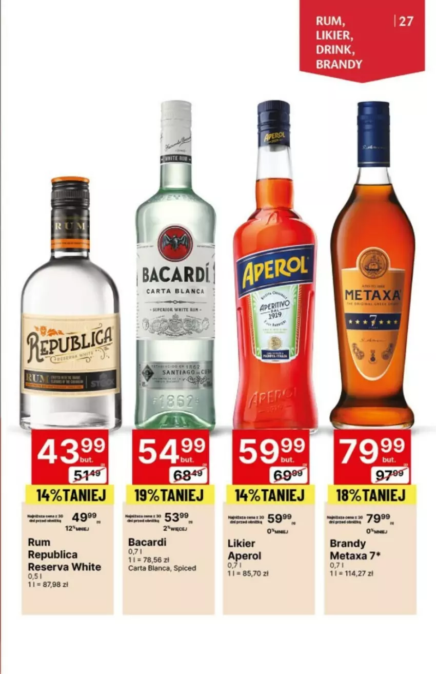 Gazetka promocyjna Delikatesy Centrum - ważna 23.11 do 06.12.2023 - strona 20 - produkty: Aperol, Bacardi, Brandy, Likier, Metaxa, Rum