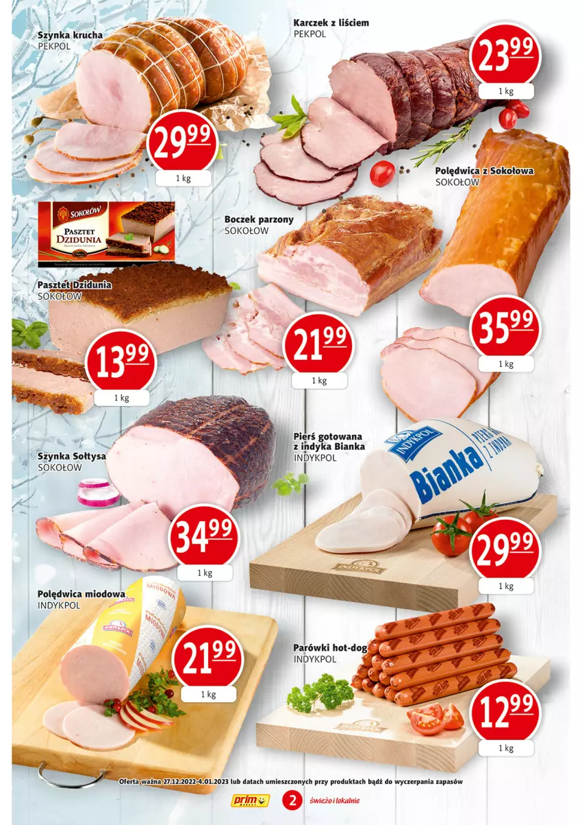 Gazetka promocyjna Prim Market - ważna 27.12 do 04.01.2023 - strona 2 - produkty: Bianka, Boczek, Parówki, Pekpol, Polędwica, Sok, Sokołów, Szynka