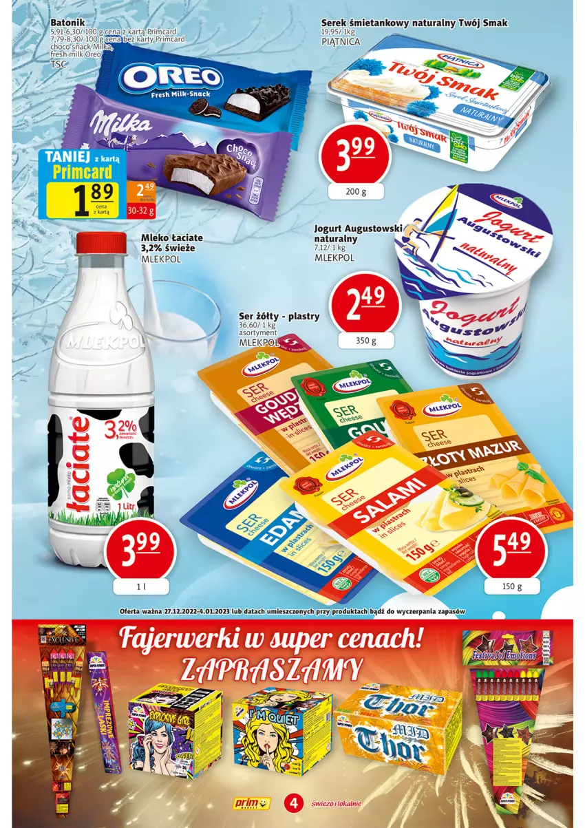 Gazetka promocyjna Prim Market - ważna 27.12 do 04.01.2023 - strona 4 - produkty: Jogurt, Milka, Mleko, Piątnica, Ser, Serek