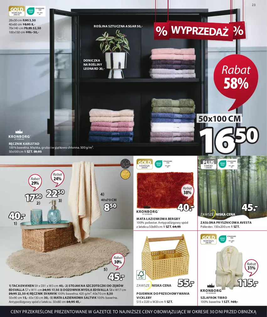 Gazetka promocyjna Jysk - Oferta tygodnia - ważna 21.06 do 25.07.2023 - strona 24 - produkty: Doniczka na rośliny, Dozownik, Dozownik mydła, Leon, Mata łazienkowa, Pojemnik, Pojemnik do przechowywania, Ręcznik, Roślina sztuczna, Stojak, Szlafrok, Taca, Wełna, Zasłona, Zasłona prysznicowa