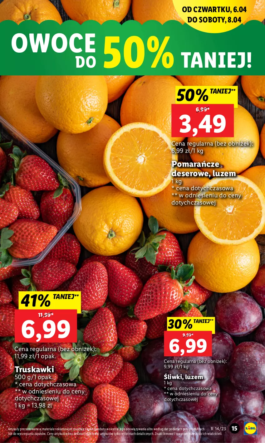 Gazetka promocyjna Lidl - GAZETKA - ważna 06.04 do 08.04.2023 - strona 15 - produkty: Deser, Owoce, Pomarańcze, Ser, Truskawki