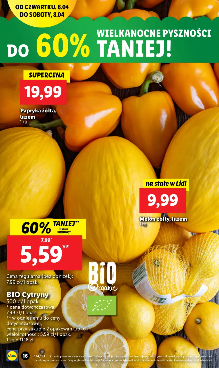 Gazetka promocyjna Lidl - GAZETKA - ważna 06.04 do 08.04.2023 - strona 16 - produkty: Cytryny, Melon, Papryka, Papryka żółta