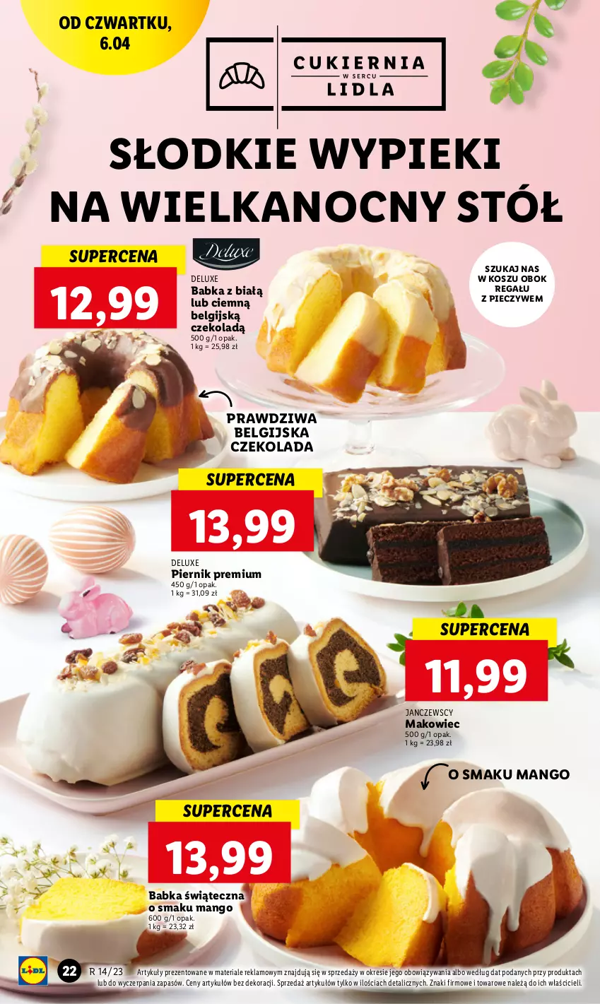 Gazetka promocyjna Lidl - GAZETKA - ważna 06.04 do 08.04.2023 - strona 22 - produkty: Babka, Czekolada, Kosz, LG, Makowiec, Mango, Piec, Piernik, Regał, Stół