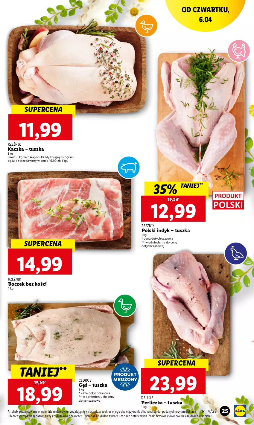 Gazetka promocyjna Lidl - GAZETKA - ważna 06.04 do 08.04.2023 - strona 25 - produkty: Boczek, Boczek bez kości, Gra, Kaczka, Olej, Perliczka, Tusz