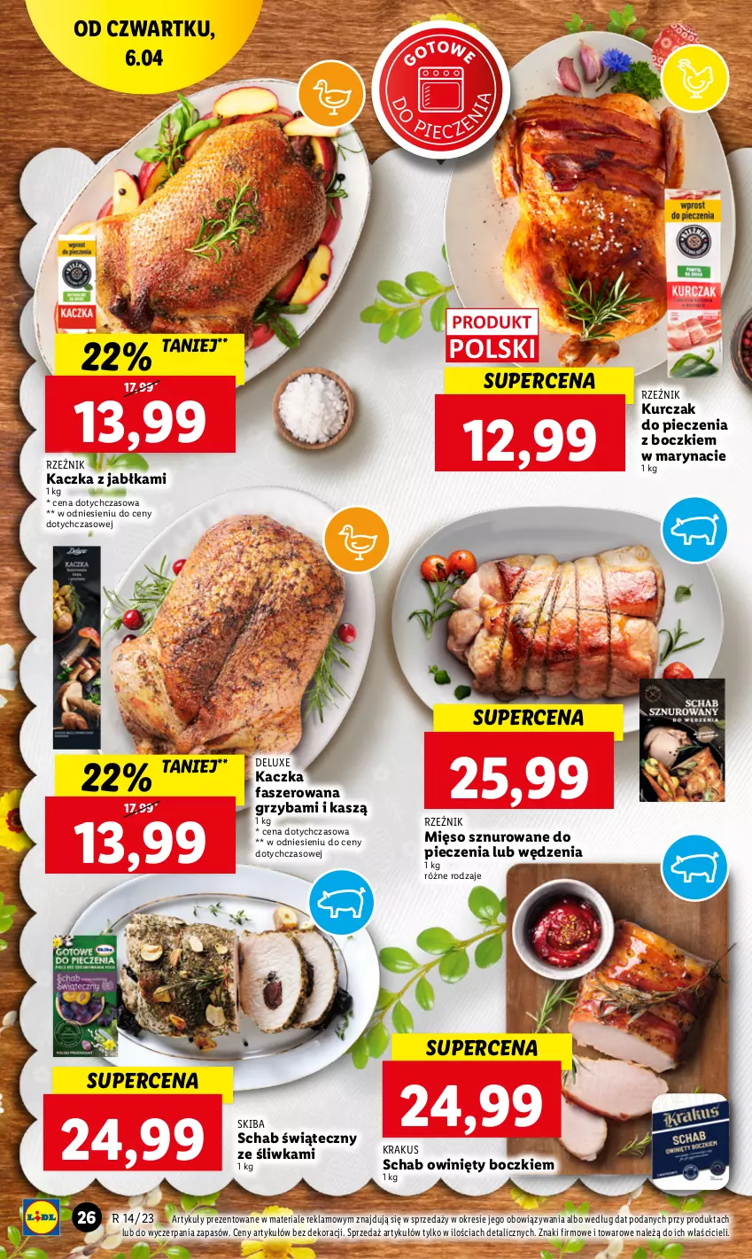 Gazetka promocyjna Lidl - GAZETKA - ważna 06.04 do 08.04.2023 - strona 26 - produkty: Fa, Jabłka, Kaczka, Kaczka faszerowana, Krakus, Kurczak, Mięso, Piec