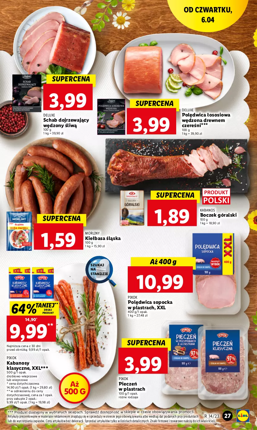 Gazetka promocyjna Lidl - GAZETKA - ważna 06.04 do 08.04.2023 - strona 27 - produkty: Boczek, Kabanos, Kiełbasa, Kiełbasa śląska, Morliny, Piec, PIKOK, Polędwica, Sos