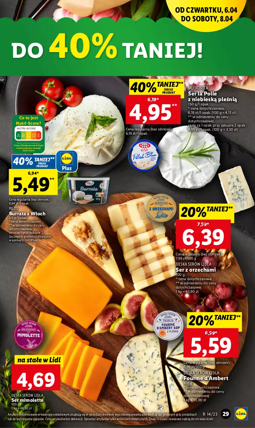 Gazetka promocyjna Lidl - GAZETKA - ważna 06.04 do 08.04.2023 - strona 29 - produkty: Burrata, Deska serów, Mimolette, Mleko, Mlekovita, Pilos, Ser, Wazon