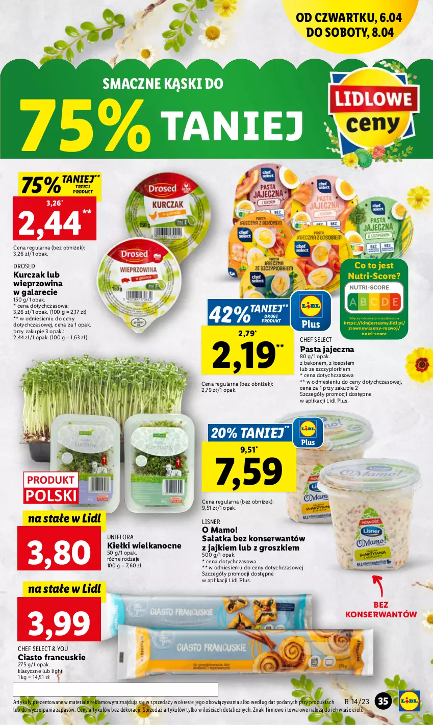 Gazetka promocyjna Lidl - GAZETKA - ważna 06.04 do 08.04.2023 - strona 37 - produkty: Beko, Ciasto francuskie, Flora, Gala, Kiełki, Kurczak, Lisner, Sałat, Sałatka, Ser, Sos, Wazon, Wieprzowina