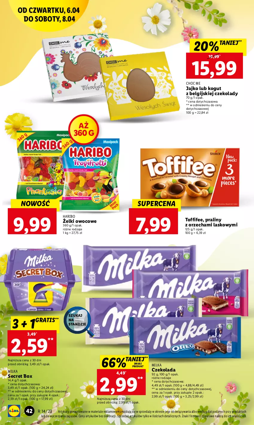 Gazetka promocyjna Lidl - GAZETKA - ważna 06.04 do 08.04.2023 - strona 44 - produkty: Czekolada, Gra, Haribo, Kogut, LG, Milka, Praliny, Toffifee