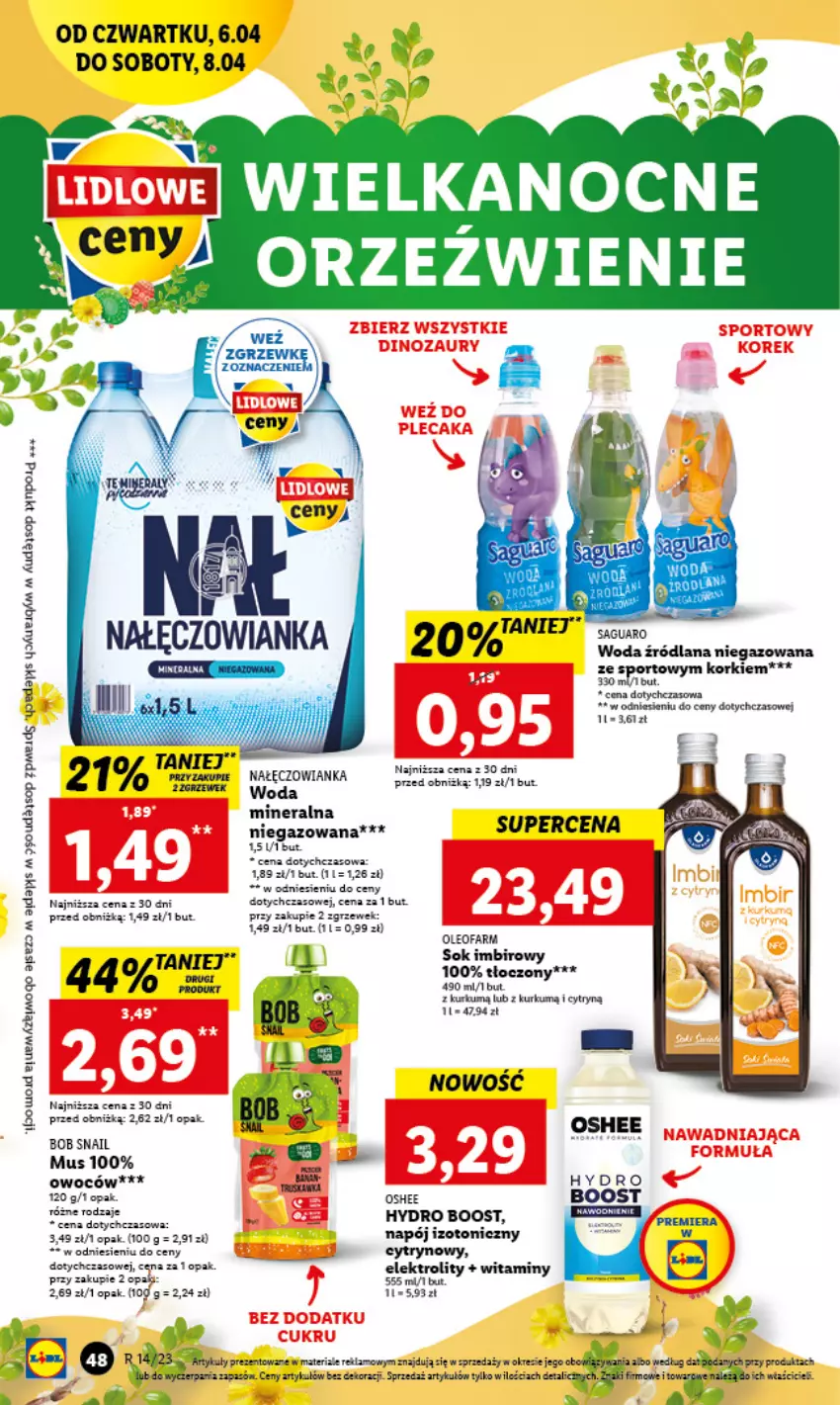 Gazetka promocyjna Lidl - GAZETKA - ważna 06.04 do 08.04.2023 - strona 50 - produkty: Fa, Imbir, LANA, Mus, Nałęczowianka, Napój, Napój izotoniczny, Oleo, Oleofarm, Oshee, Sok, Woda