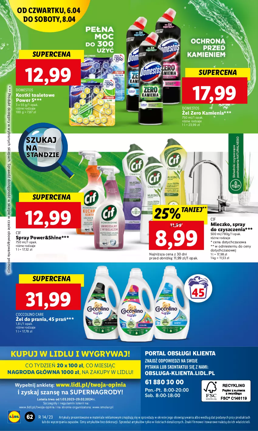 Gazetka promocyjna Lidl - GAZETKA - ważna 06.04 do 08.04.2023 - strona 64 - produkty: Cif, Coccolino, Domestos, Gry, Mleczko, Mola, Spray do czyszczenia