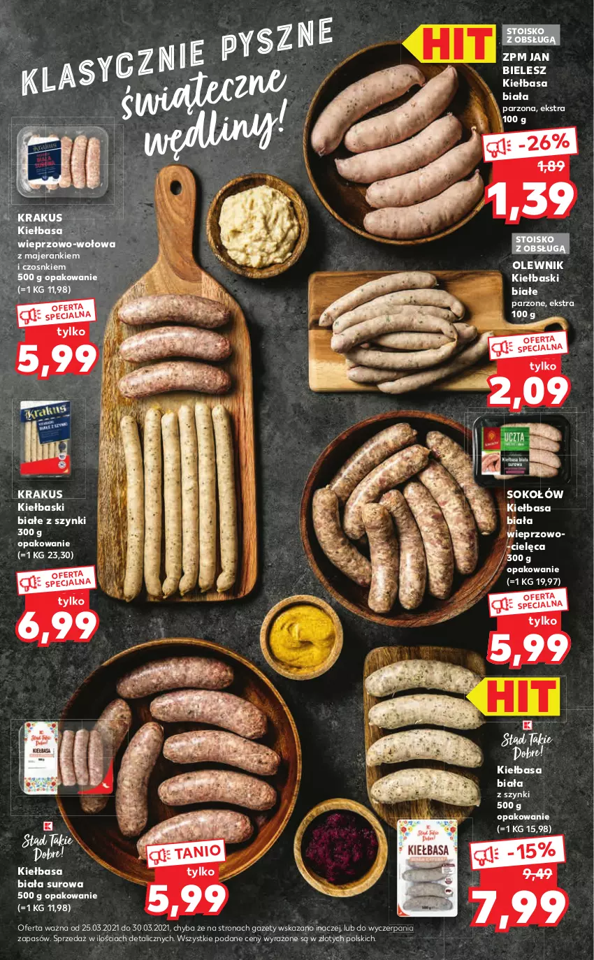 Gazetka promocyjna Kaufland - Oferta specjalna - ważna 25.03 do 30.03.2021 - strona 4 - produkty: Kiełbasa, Kiełbasa biała, Kiełbaski białe, Krakus, Olewnik, Sok, Sokołów