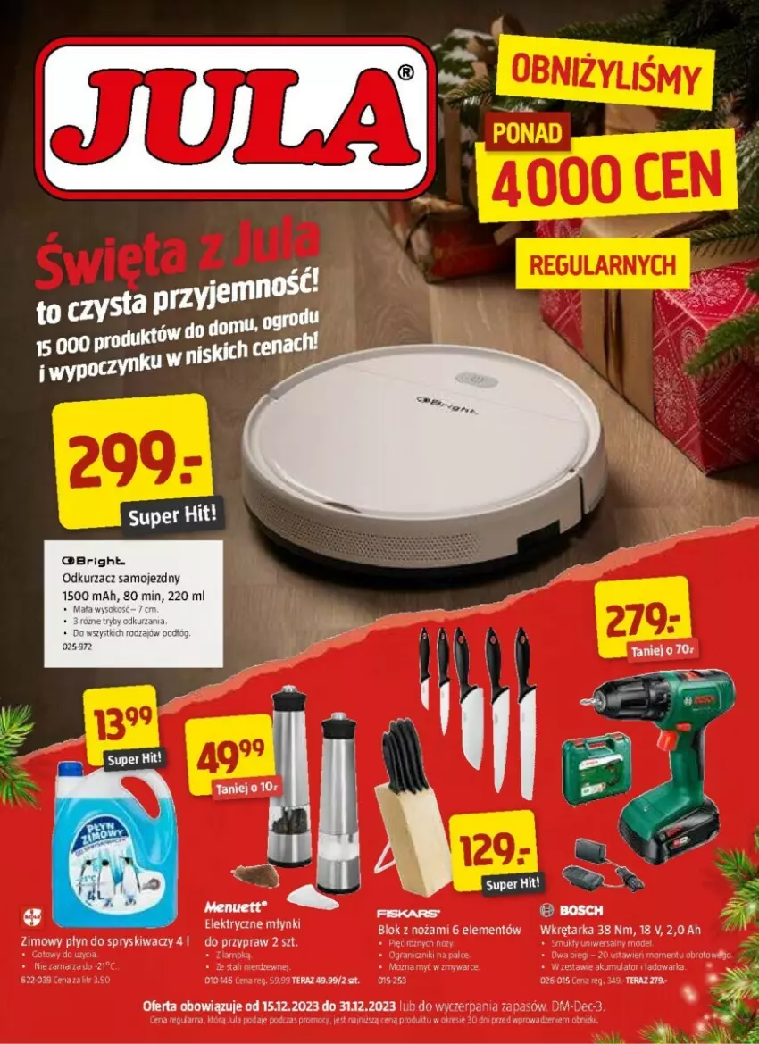 Gazetka promocyjna Jula - ważna 15.12 do 31.12.2023 - strona 1 - produkty: Bosch, Noż, Odkurzacz, Płyn do spryskiwaczy, Tarka, Tera, Wkręt, Wkrętarka