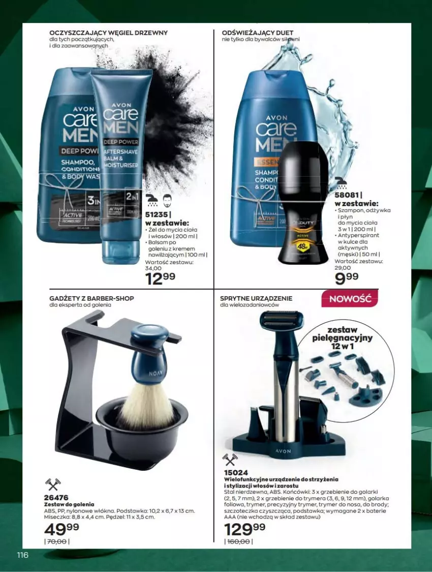 Gazetka promocyjna Avon - Katalog Avon 12/2021 kampania grudzień - ważna 01.12 do 31.12.2021 - strona 116 - produkty: Antyperspirant, Fa, Golarka, Miseczka, Odżywka, Szampon, Szczoteczka, Węgiel drzewny, Zestaw do golenia