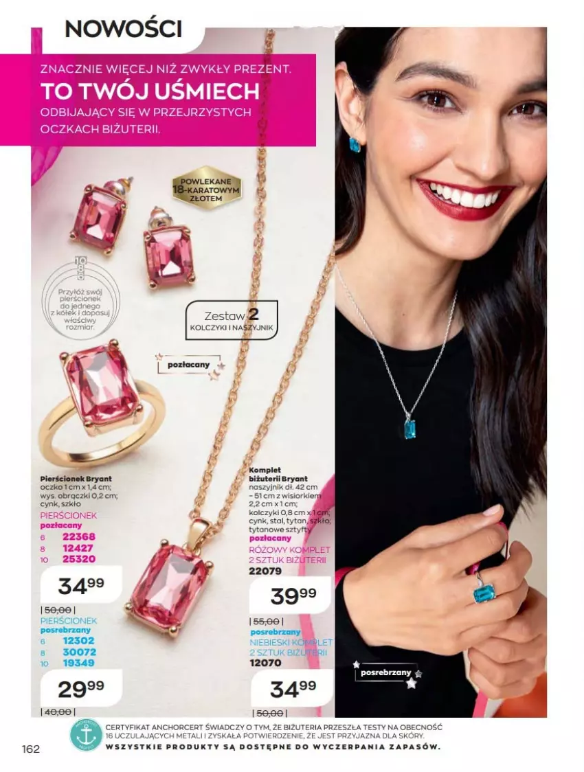 Gazetka promocyjna Avon - Katalog Avon 12/2021 kampania grudzień - ważna 01.12 do 31.12.2021 - strona 162 - produkty: Cynk, Fa, Kolczyki, Naszyjnik, Pierścionek, Tytan