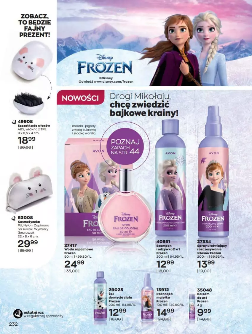 Gazetka promocyjna Avon - Katalog Avon 12/2021 kampania grudzień - ważna 01.12 do 31.12.2021 - strona 232 - produkty: Disney, Fa, Frozen, Morela, Szczotka, Szczotka do włosów