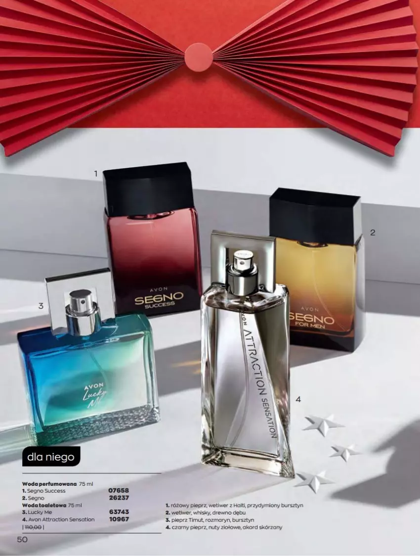 Gazetka promocyjna Avon - Katalog Avon 12/2021 kampania grudzień - ważna 01.12 do 31.12.2021 - strona 50 - produkty: Bursztyn, Nuty, Perfum, Pieprz, Sati, Whisky, Woda, Woda toaletowa