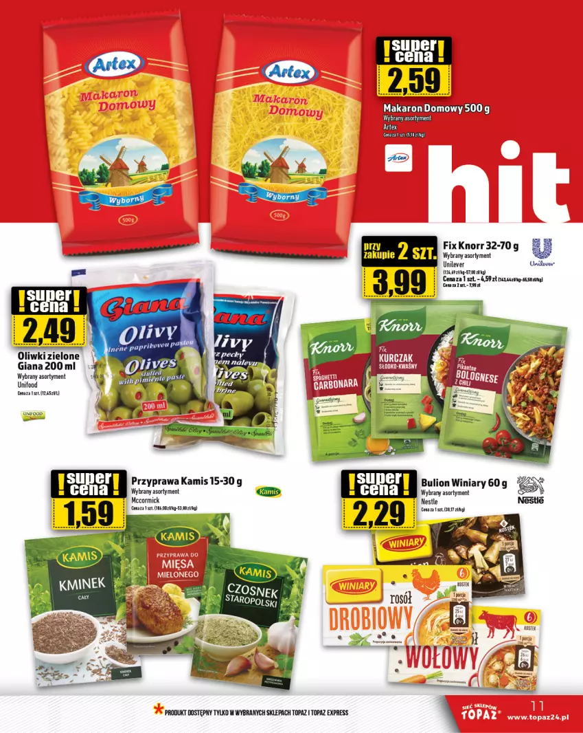 Gazetka promocyjna Topaz - Gazetka - ważna 29.02 do 06.03.2024 - strona 11 - produkty: Bulion, Kamis, Knorr, Lion, Oliwki, Oliwki zielone, Rosół, Stek, Top, Winiary