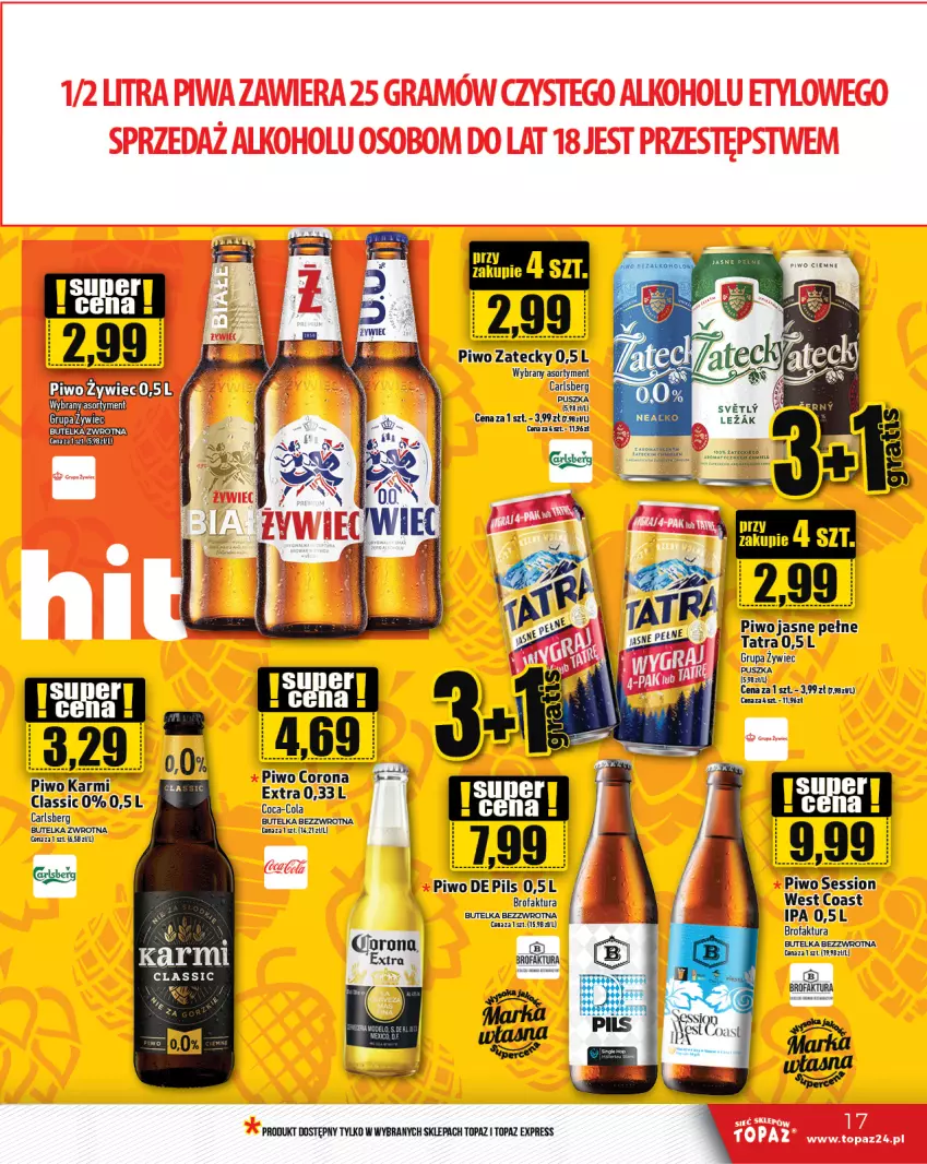 Gazetka promocyjna Topaz - Gazetka - ważna 29.02 do 06.03.2024 - strona 17 - produkty: Carlsberg, Fa, Karmi, Piwo, Piwo jasne, SESSIO, Tatra, Top