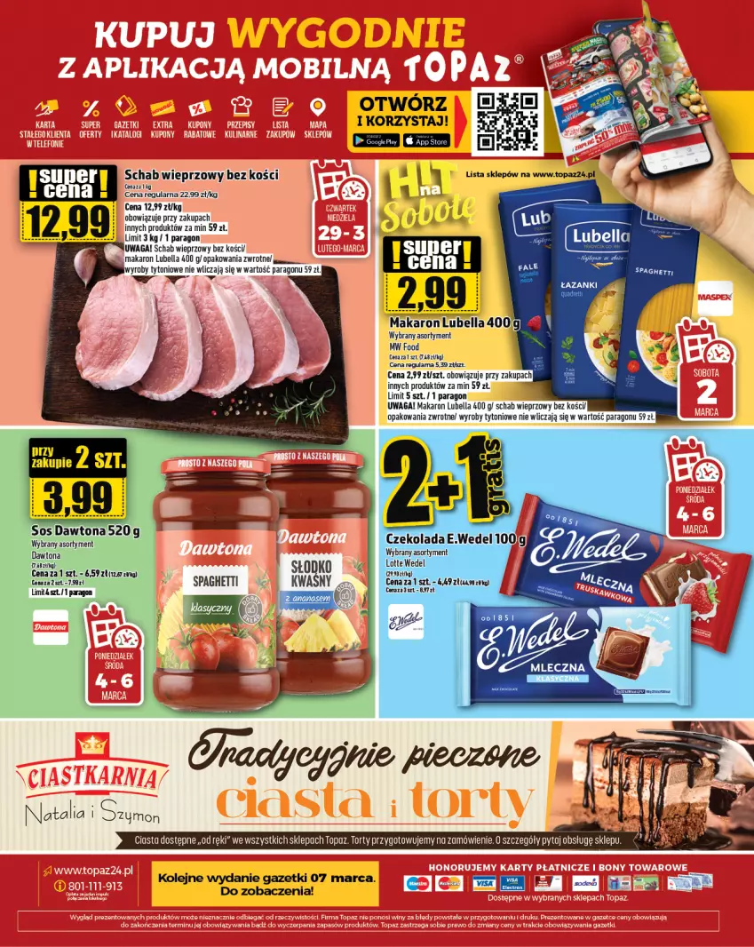 Gazetka promocyjna Topaz - Gazetka - ważna 29.02 do 06.03.2024 - strona 24 - produkty: Bell, Bella, Koc, Lubella, Makaron, Olej, Schab wieprzowy, Spaghetti, Top, Waga