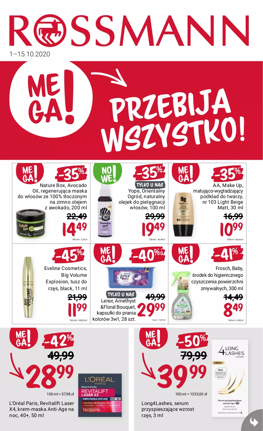 Gazetka promocyjna Rossmann - 1 Październik - ważna 01.10 do 15.10.2021 - strona 1 - produkty: Avocado, Eveline, Flora, L’Oréal, Lenor, Maska, Nature Box, Ogród, Olej, Oral B, Rum, Ser, Serum, Tusz, Yope