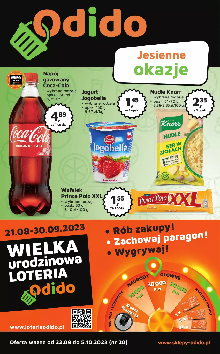 Gazetka promocyjna Odido - Gazetka - ważna 22.09 do 05.10.2023 - strona 1 - produkty: Bell, Bella, Coca-Cola, Gry, Jogobella, Jogurt, Knorr, Napój, Napój gazowany, Prince Polo, Wafelek